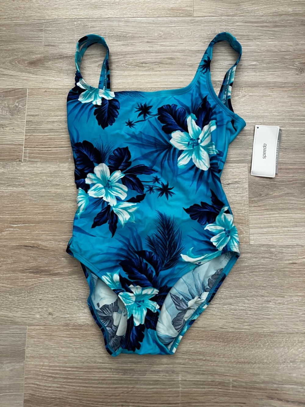NWT Speedo Women's Ultraback One Piece Bathing Suit Blue Tropical Print Size 10